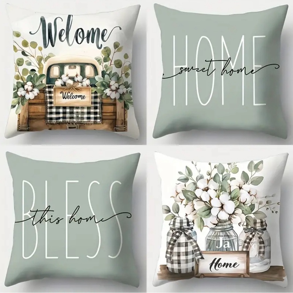 New Set of 4 Home Sweet Home Throw Pillow Covers 18 x 18